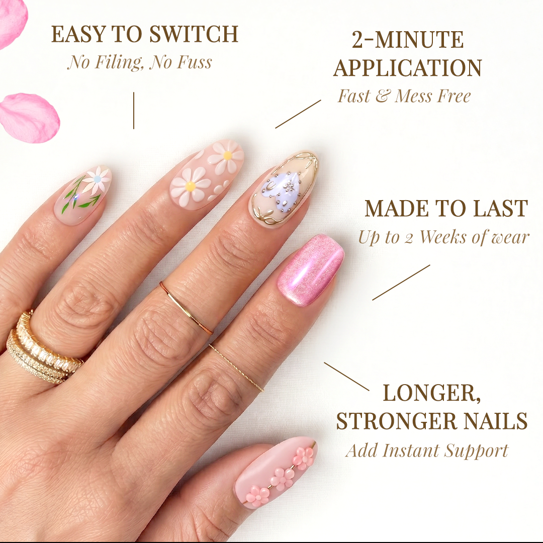 Champagne Lace - Almond Sustainable Nails