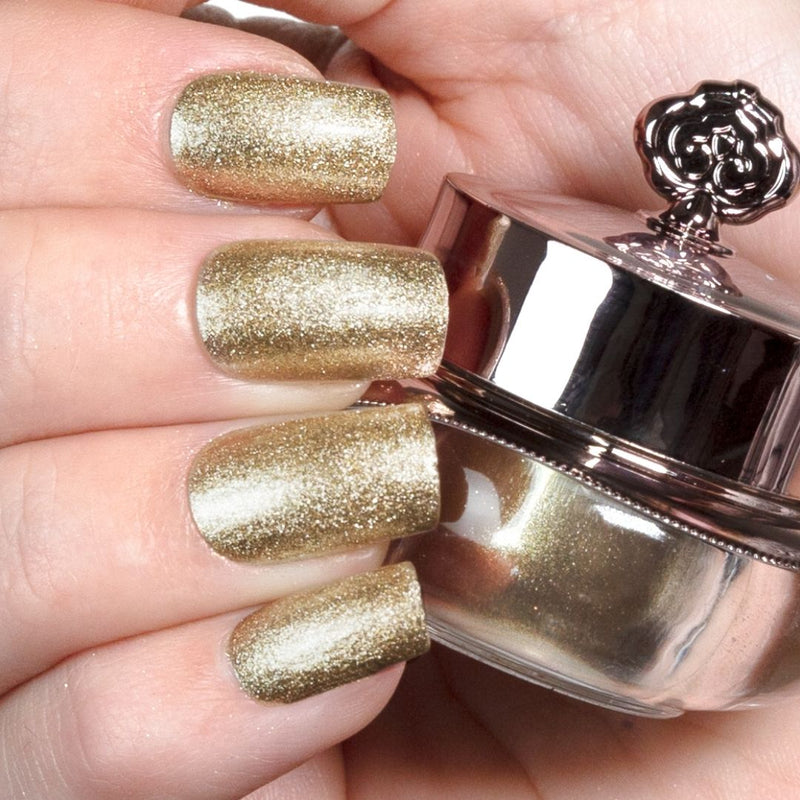 A bright shimmery gold colour