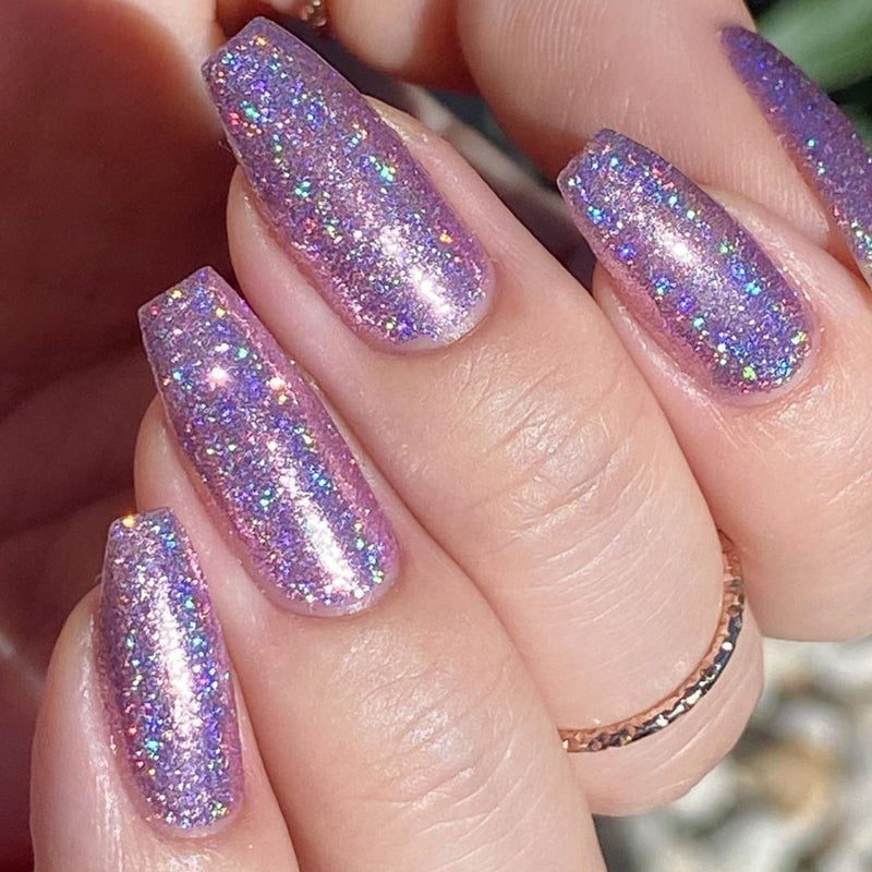 vibrant and glittery lilac shade   